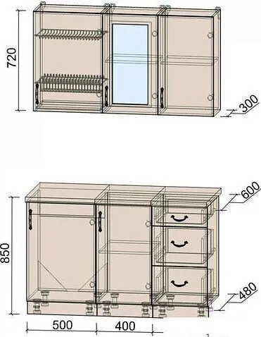 Готовая кухня Интерлиния Мила Крафт 1.3Б (дуб полярный)