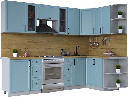 Готовая кухня Интерлиния Тренд 1.5x2.7 правая (океан/океан/дуб бунратти)