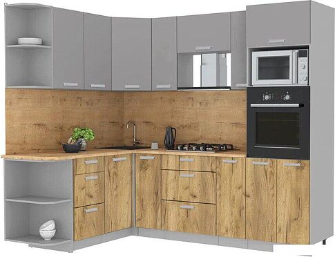 Готовая кухня Интерлиния Мила Лайт 1.68x2.4 левая (серебристый/дуб золотой/дуб бунратти)