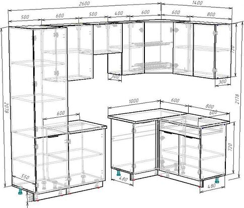 Готовая кухня ВерсоМебель Эко-1 1.4x2.6 правая (белый фасадный/черный/ст.мрамор итальянский)