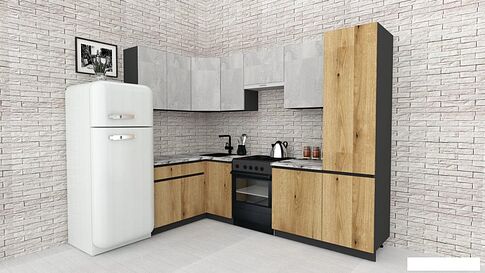 Готовая кухня ВерсоМебель Эко-7 1.4x2.6 левая (бет.камень/дуб эвок прибреж./ст.мрамор ит.)