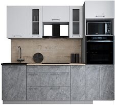 Готовая кухня Интерлиния Мила Gloss 2.4 (белый софт/керамика/травертин серый) Готовая кухня Интерлиния Мила Gloss 2.4 (белый софт/керамика/травертин серый)