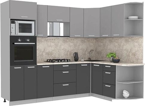 Готовая кухня Интерлиния Мила Лайт 1.68x2.6 правая (серебристый/антрацит/малага)