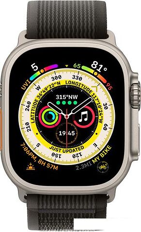 Умные часы Apple Watch Ultra LTE 49 мм (титановый корпус, титановый/черно-серый, нейлоновый ремешок размера M/L)