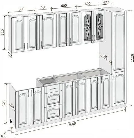 Кухня Кортекс-мебель Корнелия Ретро 2.6м без столешницы (дуб сонома)