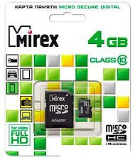 Карта памяти Mirex microSDHC (Class 10) 4GB (13613-AD10SD04) Карта памяти Mirex microSDHC (Class 10) 4GB (13613-AD10SD04)