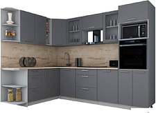 Готовая кухня Интерлиния Мила Gloss 1.88x2.8 левая (серый софт/серый софт/травертин серый)