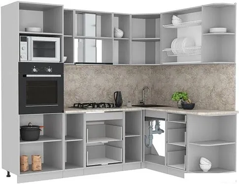 Готовая кухня Интерлиния Мила Лайт 1.68x2.4 правая (белый платинум/дуб золотой/дуб бунратти)