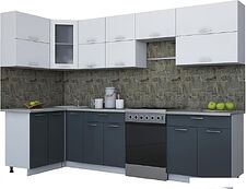 Угловая кухня Интерлиния Мила Gloss 60-12x30 (белый/асфальт глянец) Угловая кухня Интерлиния Мила Gloss 60-12x30 (белый/асфальт глянец)