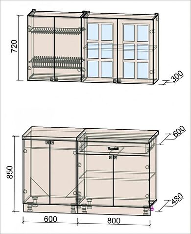 Кухня Интерлиния Мила Деко 1.4 А (океан/травертин серый)