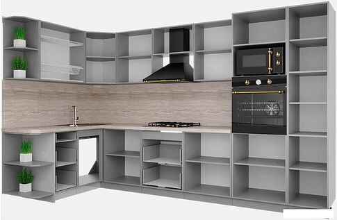 Готовая кухня Интерлиния Мила Деко 1.68x3.4 левая (белый-мята-опал светлый)