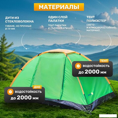 Кемпинговая палатка Sundays ZC-TT002-3 (зеленый/оранжевый со спальным мешком Baring ZC-SB022 синий)