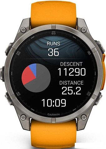 Умные часы Garmin Fenix 8 Sapphire, Titanium 47мм (светло-серый, оранжевый силиконовый ремешок)