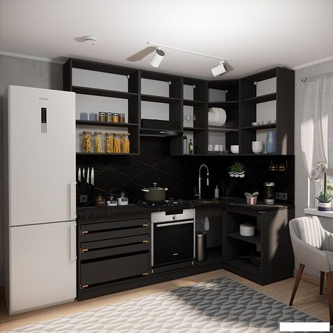 Готовая кухня ВерсоМебель Эко Премиум 1.2x2.4 правая (белый фасадный/ст. тунис)