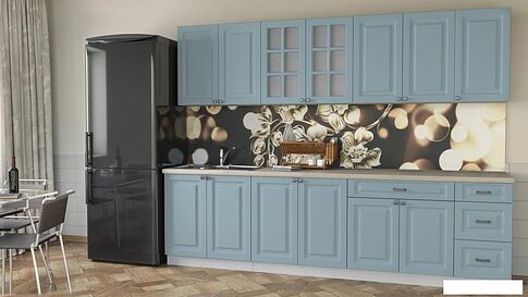 Кухня Интерлиния Мила Деко 2.8 Б (океан/травертин серый)