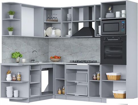 Готовая кухня Интерлиния Мила Лайт 1.68x2.4 левая (персидский жемчуг/антрацит/травертин серый)