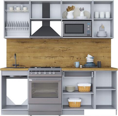 Готовая кухня Интерлиния Мила Шато 2.1В (мята/мята/дуб бунратти)