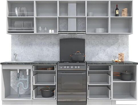 Кухонный модуль Интерлиния Мила Матте 2.7 Б (белый/черный/дуб бунратти)