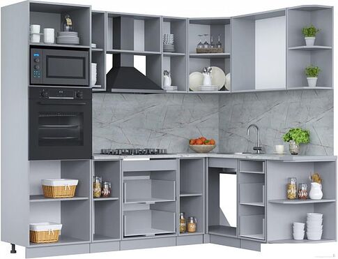 Готовая кухня Интерлиния Мила Лайт 1.68x2.4 правая (персидский жемчуг/антрацит/травертин серый)