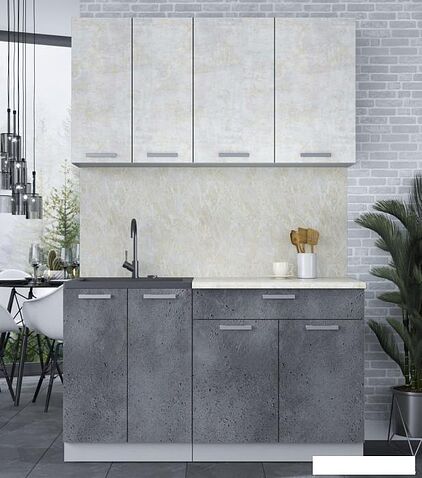 Готовая кухня Интерлиния Мила Лайт 1.4-60 (бетон лайт/бетон портленд/опал светлый)