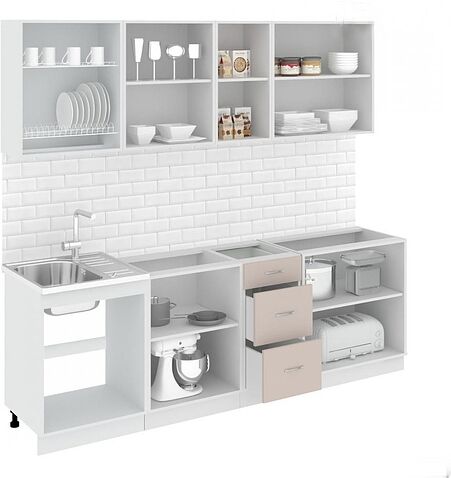 Кухня Кортекс-мебель Корнелия Лира 2.4 без столешницы (крем/оникс)