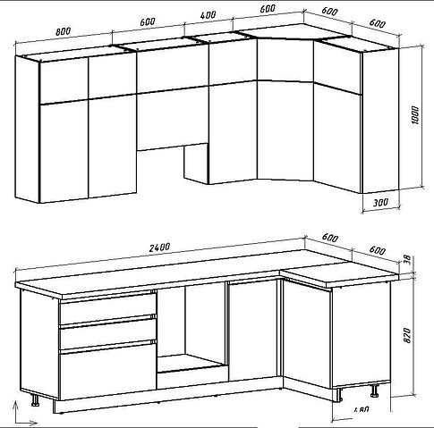 Готовая кухня ВерсоМебель Эко Премиум 1.2x2.4 правая (белый фасадный/ст. тунис)