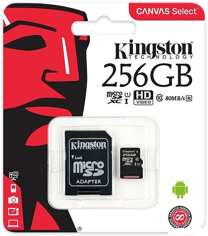 Карта памяти Kingston Canvas Select SDCS/256GB microSDXC 256GB (с адаптером)