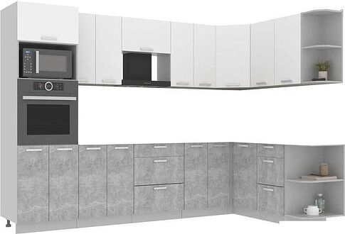 Готовая кухня Интерлиния Мила Лайт 1.68x3.0 правая без столешницы (белый платинум/бетон)