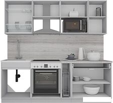 Готовая кухня Интерлиния Мила Gloss 2.2 (белый софт/белый софт/травертин серый)