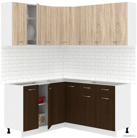 Готовая кухня Кортекс-мебель Корнелия Лира 1.5x1.5 без столешницы (дуб сонома/венге)