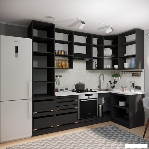 Готовая кухня ВерсоМебель Эко Премиум 1.2x2.7 правая (кашемир/ст. мрамор лацио)