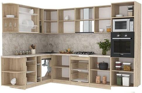 Готовая кухня Интерлиния Мила 1.88x3.0 правая (бетон-антрацит-травертин)