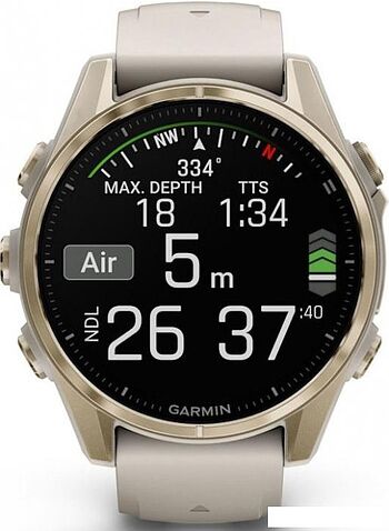 Умные часы Garmin Fenix 8 Sapphire 43мм (золотистый, дымчато-серый ремешок)