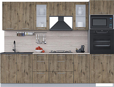 Готовая кухня Интерлиния Мила 2.8 ВТ (дуб веллингтон/дуб веллингтон/травертин серый)