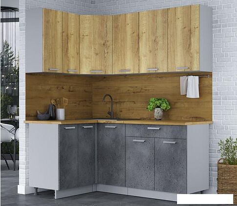 Готовая кухня Интерлиния Мила Лайт 1.2x1.8 (дуб золотой/бетон портленд/дуб бунратти)