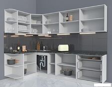 Готовая кухня Интерлиния Мила Матте 1.5x2.7 А левая (луна-луна-травертин серый)