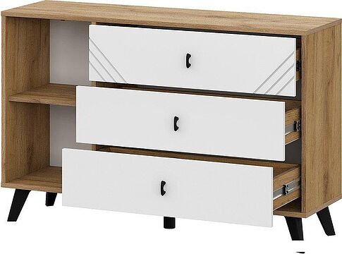 Тумба Mio Tesoro Байкал 3 ящика со створкой (дуб золотистый/белый матовый)