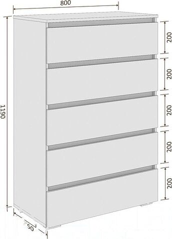 Комод Кортекс-мебель Бари 80 5ш (белый/белый/дуб сонома)