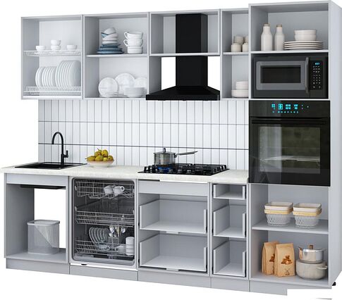 Готовая кухня Интерлиния Мила Gloss 2.7-ПМ1 (дуб вотан/серый/белый гранит)