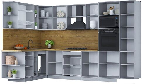 Готовая кухня Интерлиния Мила Шато 1.88x3.2 ВТ левая (океан/океан/дуб бунратти)