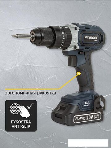 Ударная дрель-шуруповерт Pioneer Tools CID-E2002CB (с 2-мя АКБ, кейс)