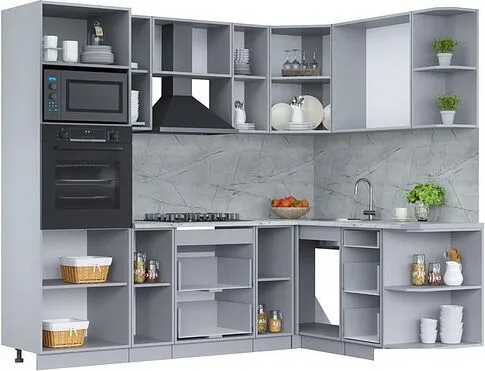 Готовая кухня Интерлиния Мила Лайт 1.68x2.4 правая (белый платинум/дуб веллингтон/белый гранит)