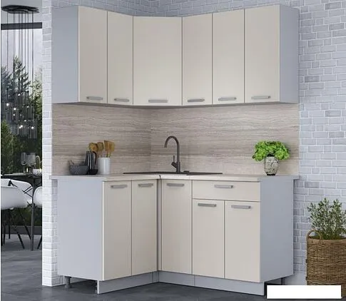 Готовая кухня Интерлиния Мила Лайт 1.2x1.5 (персидский жемчуг/персидский жемчуг/травертин серый)