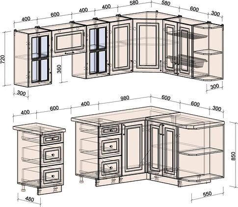 Кухонный модуль Интерлиния Мила Шато 1.5x2.4 PR (белый/керамика/опал светлый)