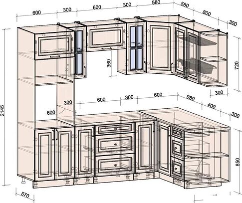 Готовая кухня Интерлиния Мила Шато 1.68x2.4 ВТ PR (белый/черный/дуб бунратти)