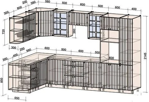 Готовая кухня Интерлиния Берес 1.88x3.2 ВТ левая (дуб снежный/дуб королевский/серый каспий)