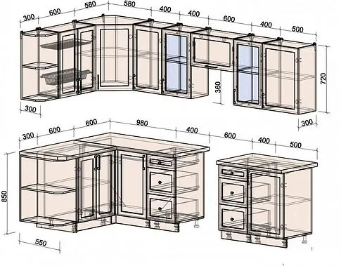 Готовая кухня Интерлиния Тренд 1.5x2.9 левая (белый/белый/кастилло темный)