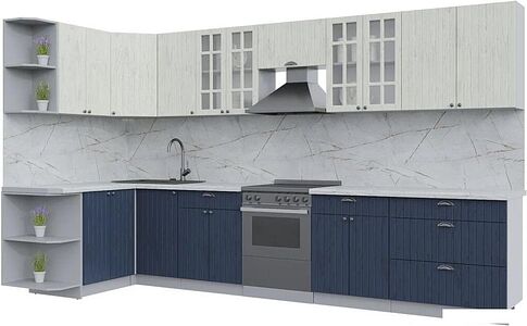 Готовая кухня Интерлиния Берес 1.5x3.6 левая (дуб снежный/дуб королевский/серый каспий)