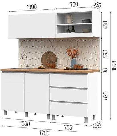 Готовая кухня Стендмебель Хелен 1.7 (белый)