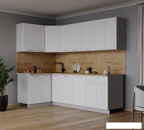 Готовая кухня Интерлиния Мила Лайт 1.2x2.3 (белый платинум/белый платинум/дуб бунратти)